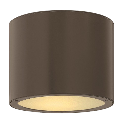 15W Outdoor Luna LED Flush Mount Light, Bronze Finish, Etched Glass Lens, Wet Location Rated