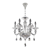 Allegri Chauvet chandelier with clear curved arms, fluted cups and faceted drops