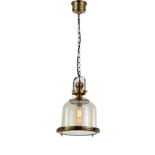 Mantra Vintage Bell Pendant 26Cm – Antique Brass & Amber Glass