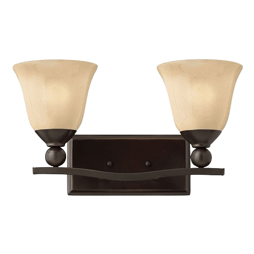 Hinkley Bolla two-light vanity with flared shades and an Olde Bronze frame