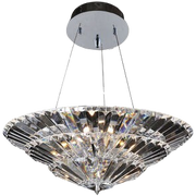 Allegri Auletta chrome ceiling light with a stepped faceted bowl suspended on slender cables