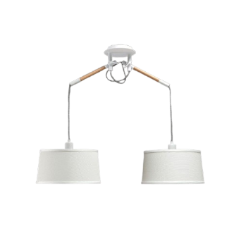 Mantra Nordica 2-Light Linear Pendant / Suspension Lamp - White Shade & Beech Wood