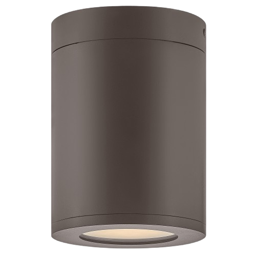 Silo Architectural Bronze cylindrical flush mount with a recessed circular lower lens.