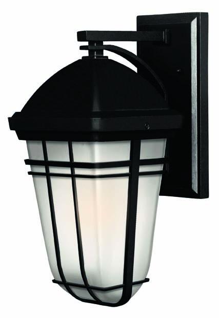 Hinkley Buckley black wall lantern with a domed cap and pale tapered diffuser