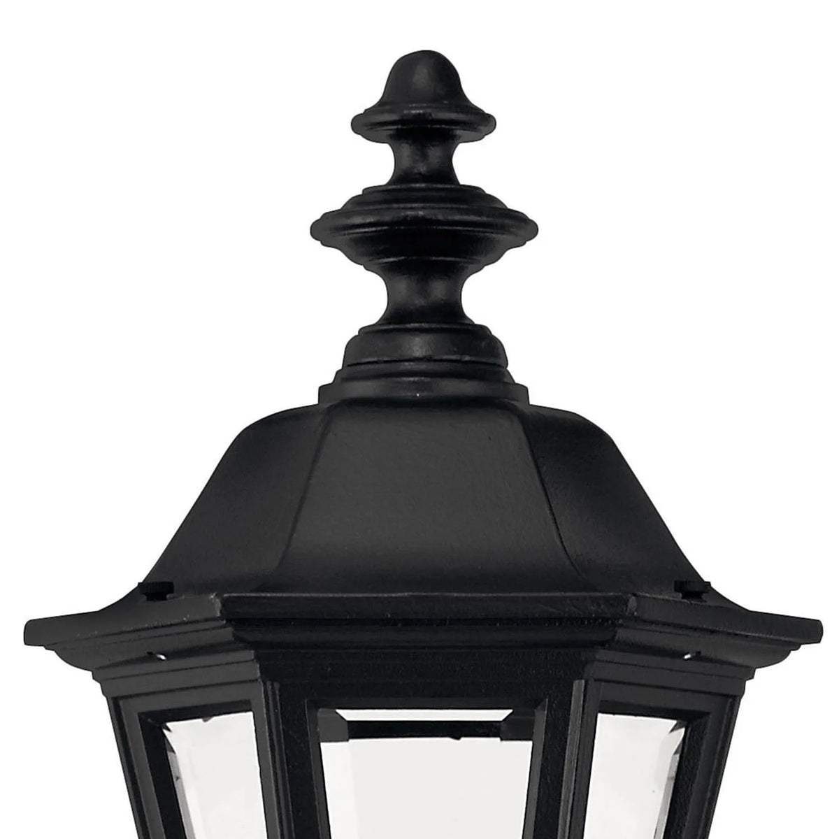 Close view of Manor House 1419BK black tiered finial and stepped lantern roof