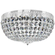 Schonbek Petit Crystal flush mount with a faceted basket and decorative leaf-patterned rim