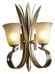 Uttermost Tree of Life two-light wall sconce with leaf-like Burnished Silver metalwork and warm bell shades