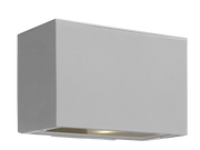 Atlantis titanium wall light with a plain rectangular enclosure and recessed lower lens.