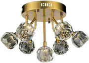 StarFire Crystal Sole 1816AB ceiling light with seven faceted clear shades on staggered Antique Brass arms