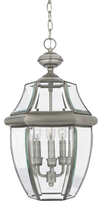 Quoizel Newbury Pewter hanging lantern with clear glass and candle-style lights