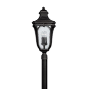 Hinkley Trafalgar Museum Black post lantern with a curved roof, arch details and textured clear glass