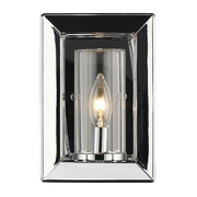 Chrome Smyth 1-light cage wall sconce with clear glass on a plain background