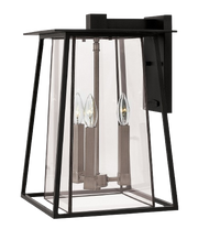 Hinkley Walker lantern with three candle-style bulbs and tapered frame