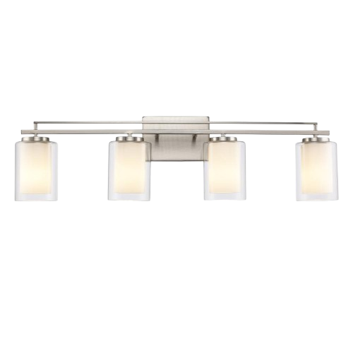 4-Light Vanity Light With Double Glass Shades – Brushed Nickel Finish (22484 Bn)