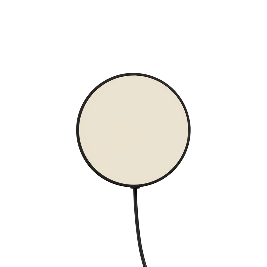 Muuto Post extra lighting head with a round pale diffuser, slim black rim and cable