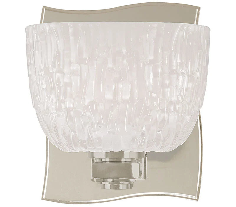 Hudson Valley Cove Neck satin-nickel bath light with a rippled glass cup and waved backplate