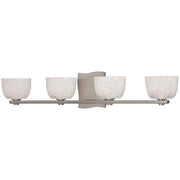 Hudson Valley Cove Neck satin-nickel vanity bar with four rippled glass cups