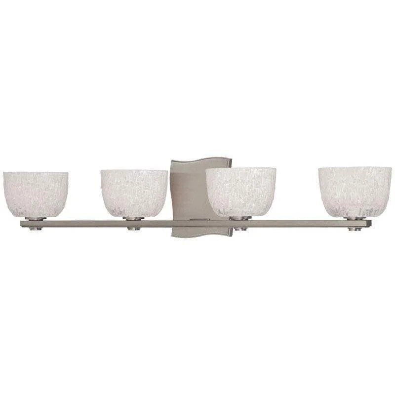 Hudson Valley Cove Neck satin-nickel vanity bar with four rippled glass cups