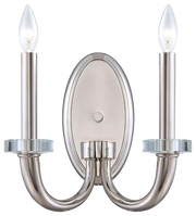 Metropolitan Crysalyn Falls two-light wall sconce with curved arms and a polished nickel finish