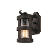Troy Barbosa outdoor wall lantern with hand-forged iron cage and clear seeded glass