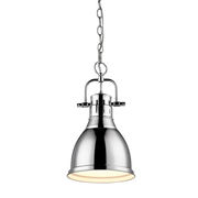 Duncan chrome mini pendant with a bell reflector, chain and exposed top bracket