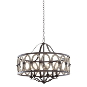 Kalco Belmont 28.5-inch 6-light drum chandelier in Florence Gold with wrought iron frame