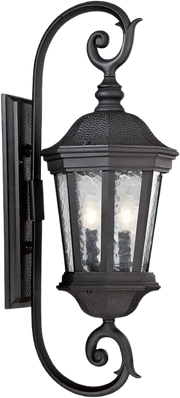 Savoy House Hampden black wall lantern with rippled glass and sweeping decorative scrolls