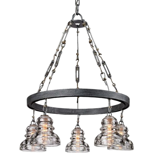 Troy Lighting Menlo Park 5-Light Chandelier With Glass Insulator Shades
