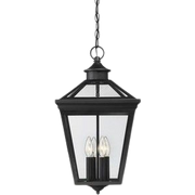 Savoy House Ellijay black hanging lantern with clear panels and a tapered frame