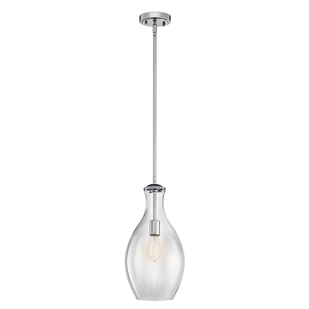 Kichler Everly chrome pendant with curved clear glass and one exposed bulb