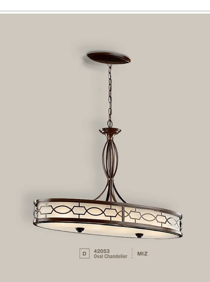 Kichler 42053MIZ four-light oval chandelier in Mission Bronze