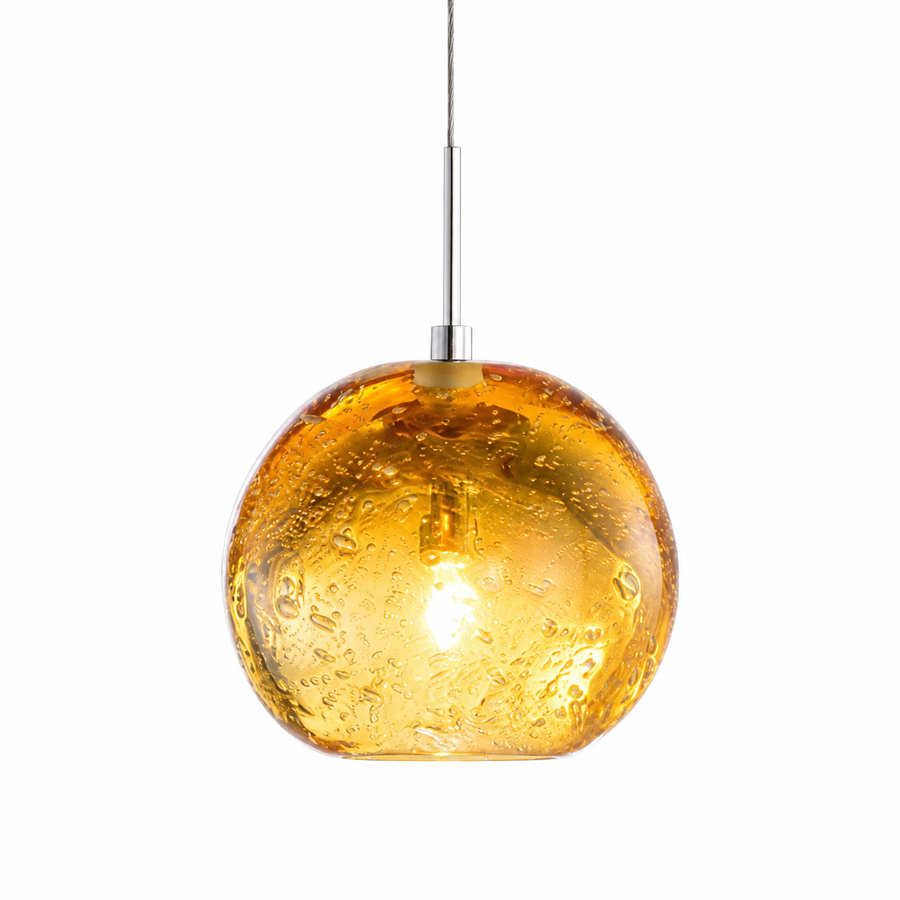 Kuzco 421191A amber solid-bubbled-glass pendant