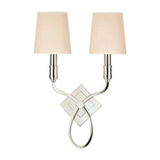 Hudson Valley Westbury polished-nickel wall sconce with two tapered shades and interlaced arms