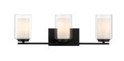Front view of the Z-Lite Willow three-light Matte Black vanity fixture