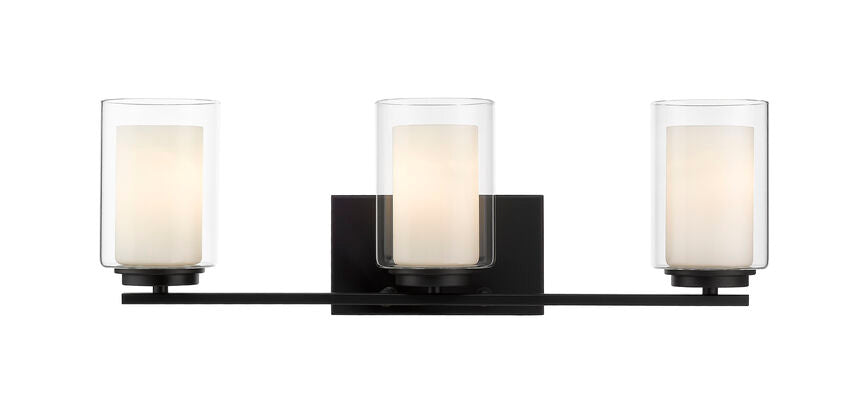 Front view of the Z-Lite Willow three-light Matte Black vanity fixture