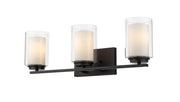 Angled view of the Z-Lite Willow three-light vanity fixture in Matte Black