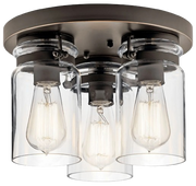 Kichler Brinley 42891OZ 3-light flush mount in Olde Bronze with clear jar-shaped glass shades