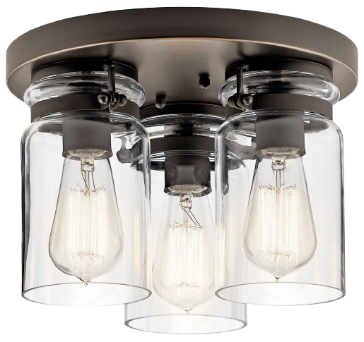 Kichler Brinley 42891OZ 3-light flush mount in Olde Bronze with clear jar-shaped glass shades