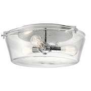 Kichler Alton flush mount with three exposed lamps around a chrome hub inside a clear round shade