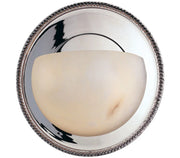 Front view of Hudson Valley Dalton nickel wall sconce with a veined cream bowl and beaded round plate