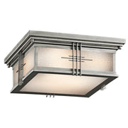 Kichler Portman Square stainless-steel ceiling light with etched panels and linear crossbars