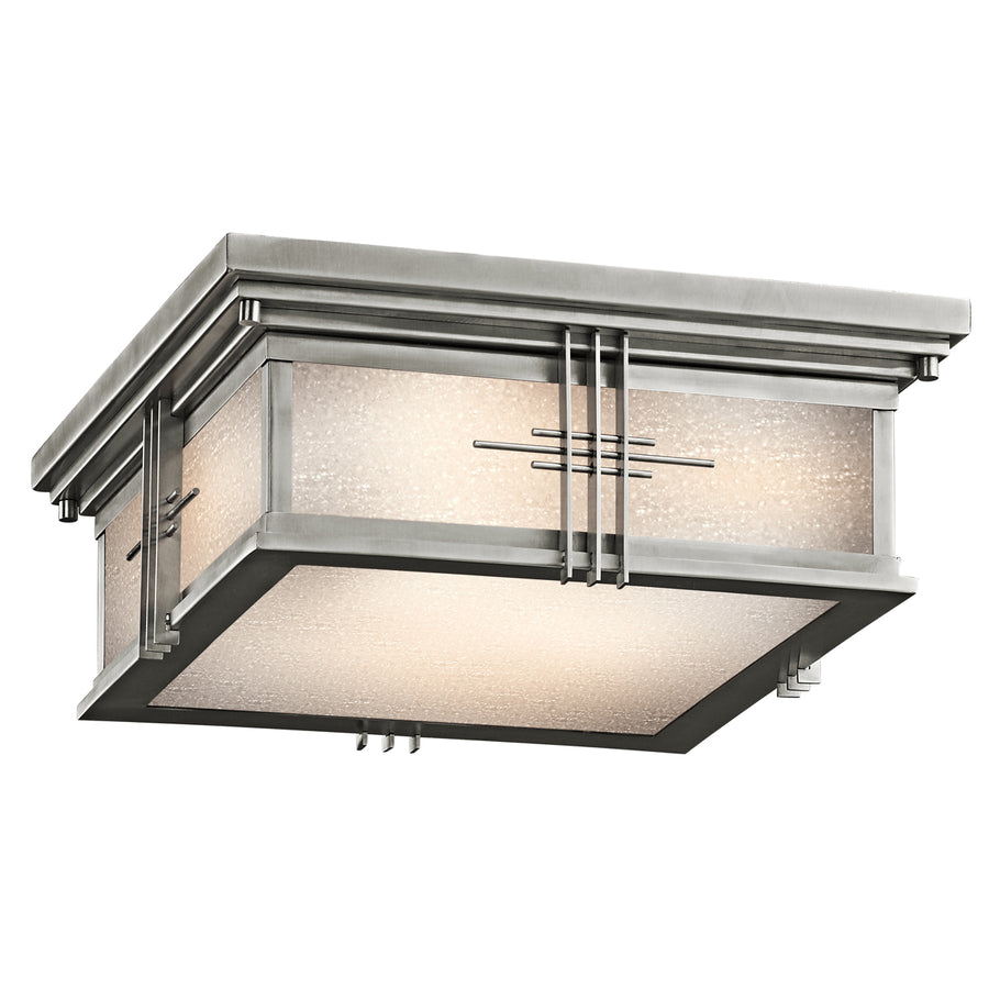 Kichler Portman Square stainless-steel ceiling light with etched panels and linear crossbars