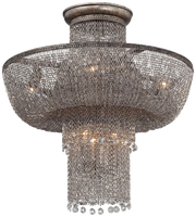 Metropolitan Shimmering Falls semi-flush light with an Antique Silver mesh bowl and clear drops