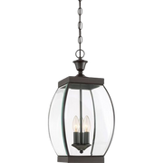 Quoizel Oasis 3-light outdoor hanging lantern in Medici Bronze with clear beveled glass panels