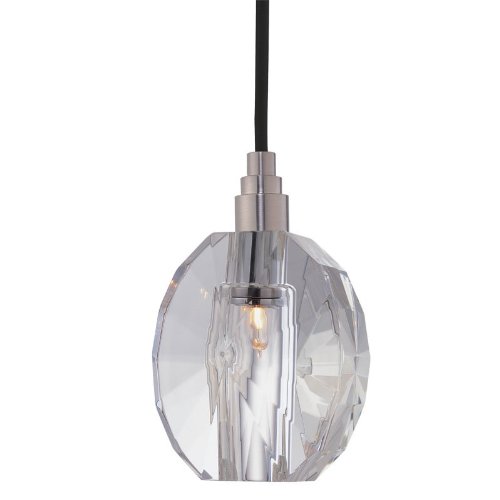 Hudson Valley Naples 3506-SN-B-005 faceted-glass pendant with a satin-nickel cap and black cord; canopy outside the crop