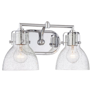 Minka Lavery Plano 5722-77 vanity light with two exposed bulbs in clear seeded bell shades and chrome fittings