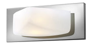 Hinkley Quantum chrome bath fixture with a broad curved pale shade and rectangular backplate