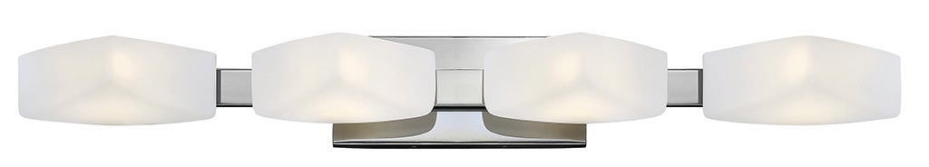 Hinkley Quantum chrome vanity bar with four softly rounded pale shades