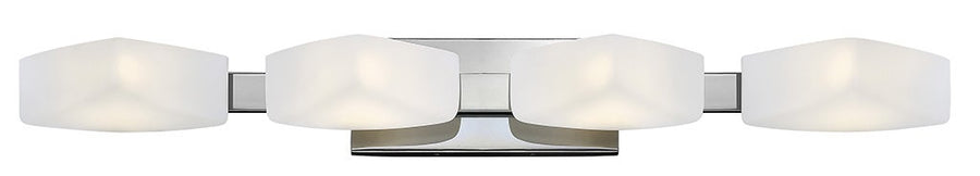 Hinkley Quantum chrome vanity bar with four softly rounded pale shades