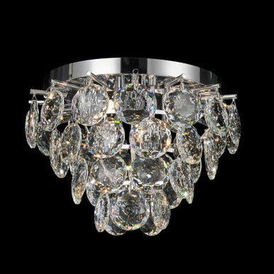 StarFire Crystal Palermo 5616CH flush mount with tiered faceted crystal drops beneath a chrome plate